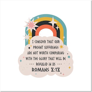 Romans 8 18 Bible Verse Vintage Rainbow Posters and Art